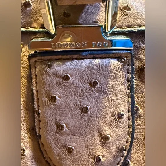London Fog Brown Ostrich-Embossed Satchel Bag, often named "Lark" - Picture 8 of 12